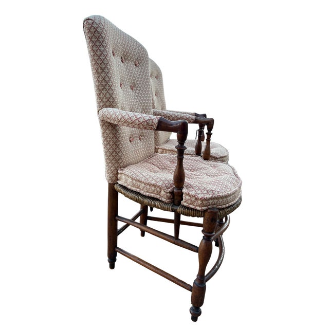 Pair of Antique French Provincial Style Upholstered Rush-Seat Armchairs For Sale - Image 11 of 12