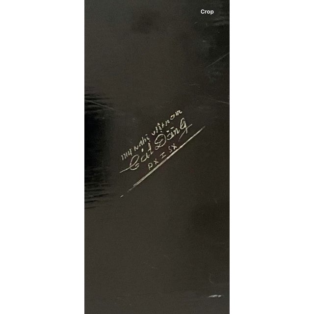 Large Vintage Chinoiserie Black Lacquer Round Hand Painted Wooden Box - Woman With Umbrella For Sale In San Diego - Image 6 of 6