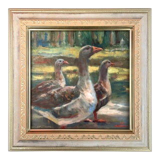Framed Geese Painting Original Animal by Valeriya Serova For Sale