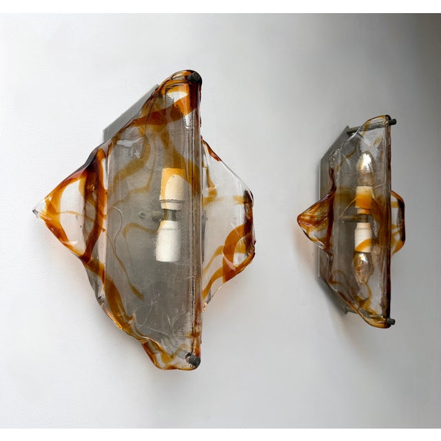 Pair of Sconces Amber Murano Glass by Mazzega, Italy, 1970s For Sale - Image 10 of 12