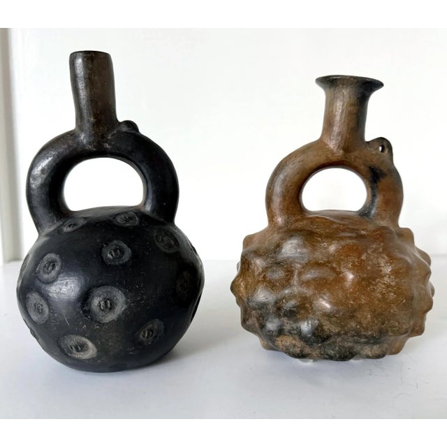 15th Century & Earlier 15th Century & Earlier Two Pre-Columbian Cupisnique Stirrup Ceramic Vessels Peru For Sale - Image 5 of 12