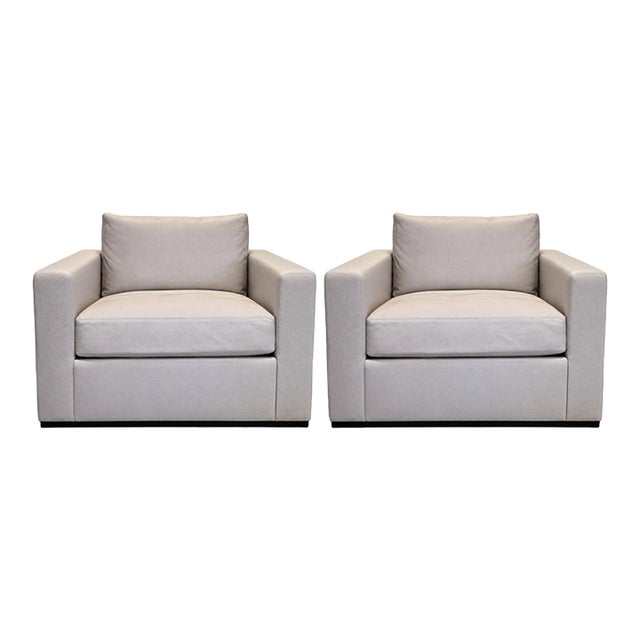 Holly Hunt Gryphon Leather Swivel Club Chairs- A Pair For Sale