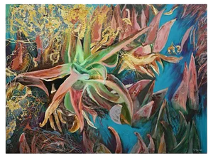 Peny Manavi, Cactus 2, 2020, Oil and Printing Ink on Canvas