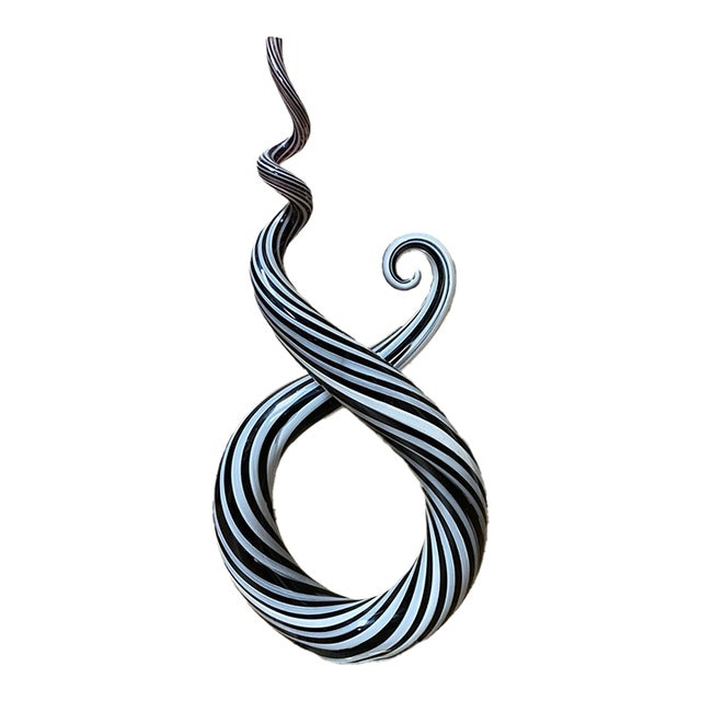Vintage Sculpted Art Glass Murano Style Black & White Swirl Sculpture For Sale