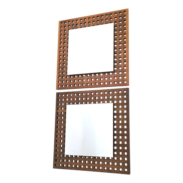 Square Walnut Mirrors attributed to Santambrogio E Deberti, Italy, 1960s, Set of 2 For Sale