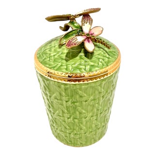 1990s Jay Strongwater Ivy Dragonfly Candle in Celadon Porcelain, 14k Gold, and Swarovski Crystals For Sale