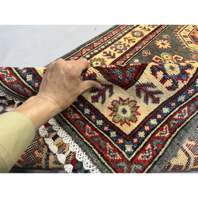 Charcoal Gray, Cream and Red Kazak Wool Runner Rug, 2'8" X 13' For Sale - Image 10 of 16