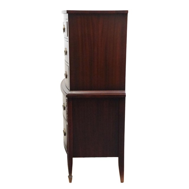 Brown Vintage Antique Solid Mahogany Traditional Duncan Phyfe Style 34" Bow Front Chest on Chest For Sale - Image 8 of 11