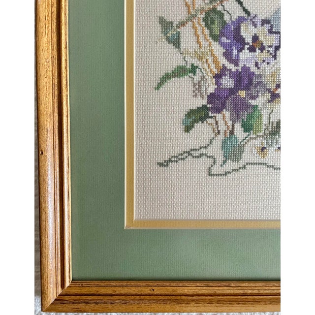 Vintage Mid 20th Century Framed Cross Stitch Botanical Landscape Art For Sale - Image 6 of 7