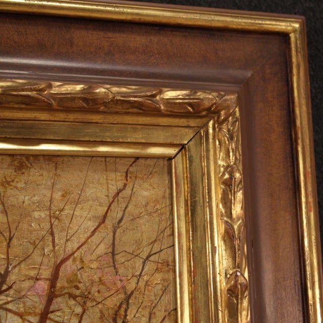 Great Italian painting from the mid-20th century. Framework oil on canvas depicting countryside landscape with farmyard...