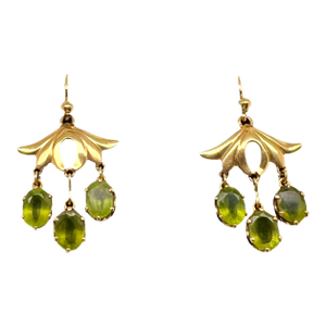 Vintage 14k Gold Pierced Earrings With Peridot Drops, A Pair