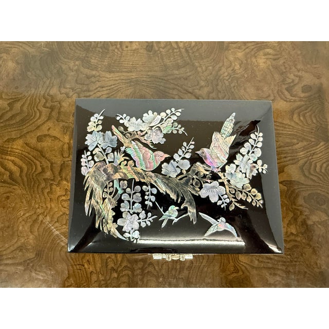 Black Korean Black Lacquer + Mother of Pearl Locking Jewelry Box, Small For Sale - Image 8 of 12