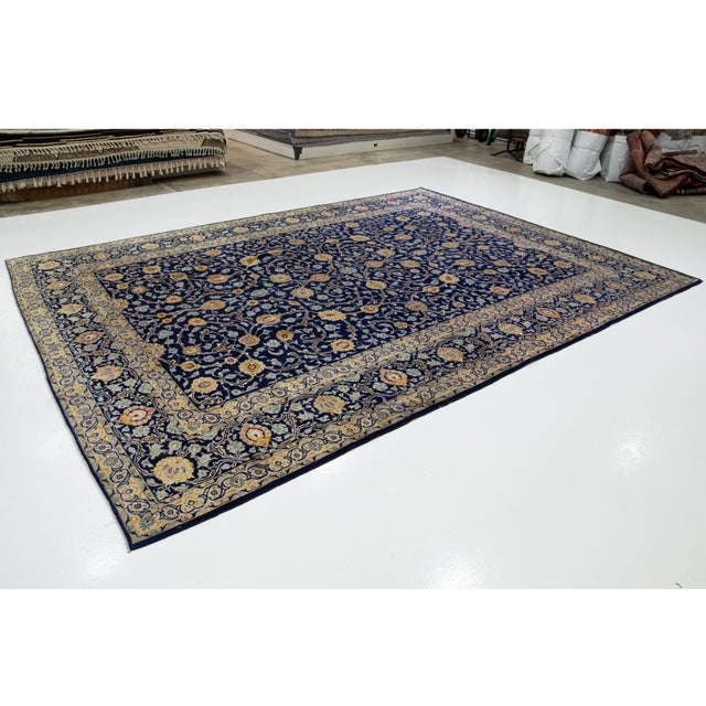 Persian Vintage Handmade Wool Rug in Navy Blue With Allover Motif 10 X 13 For Sale - Image 3 of 11