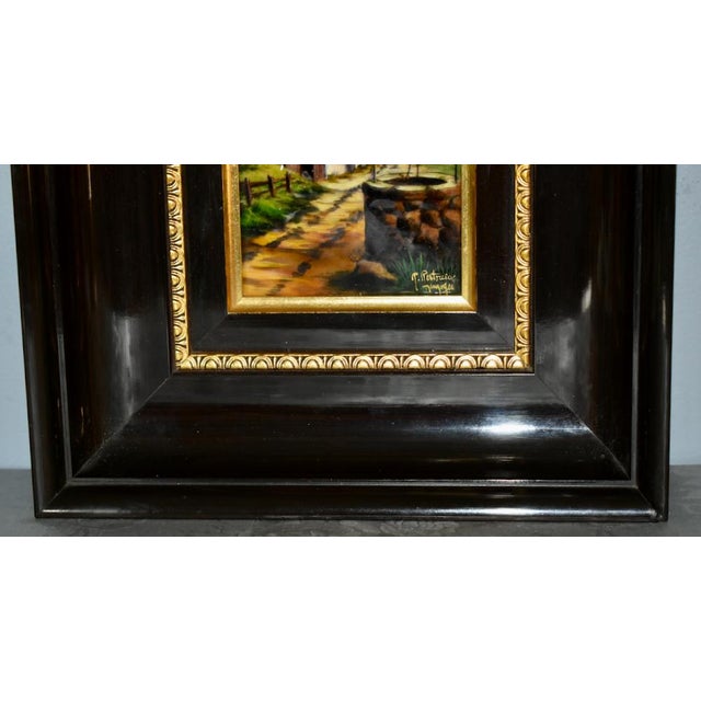 Limoges, France Vintage Signed French Limoges Painted Enamel Scene in Wood Frame For Sale - Image 4 of 12