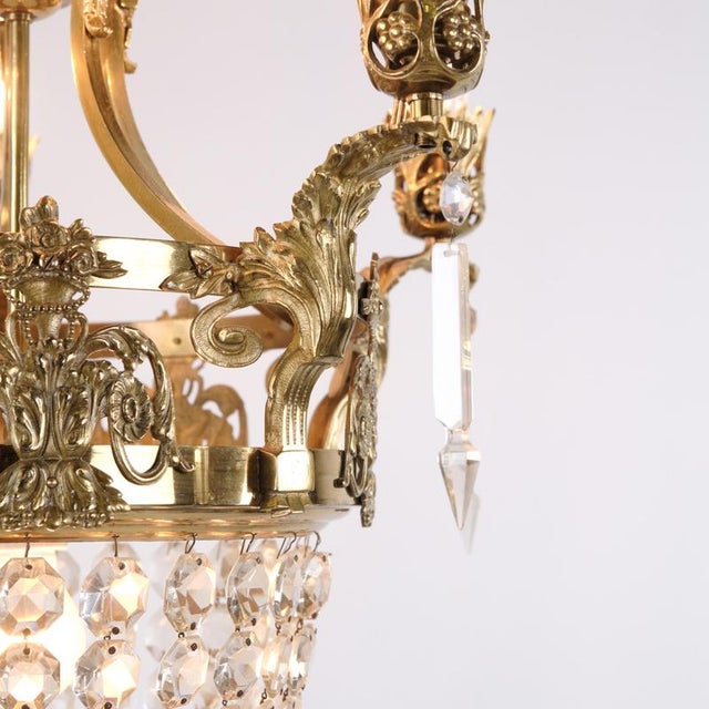 Antique French 5-Arm Chandelier in Crystal and Gilt Bronze, 1890 For Sale - Image 4 of 9