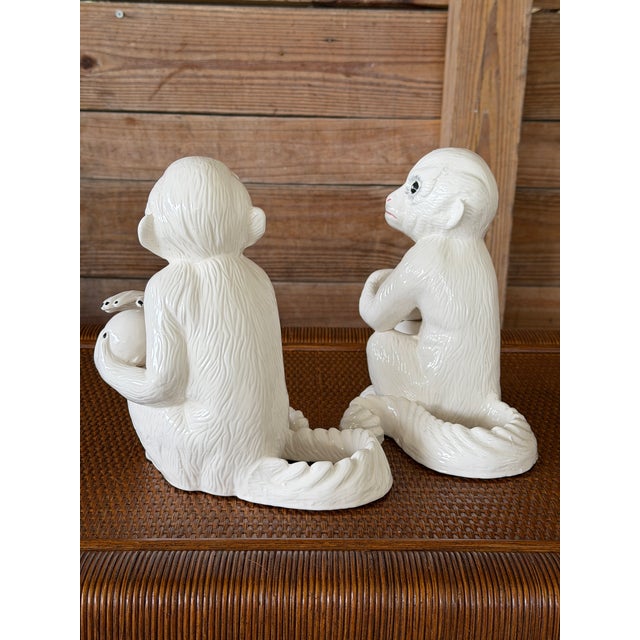 Pair of Chelsea House White Porcelain Capuchin Monkey Bookends or Decorative Objects For Sale - Image 11 of 12