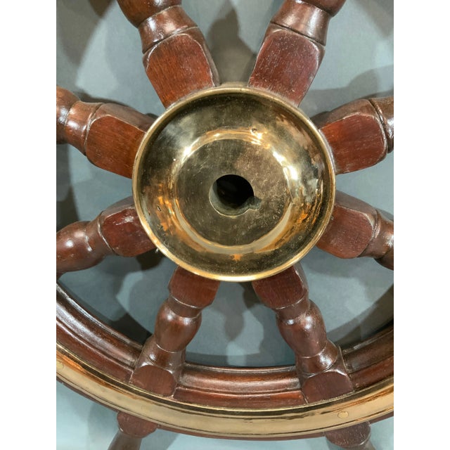 Eight Spoke Ships Wheel with Solid Brass For Sale - Image 4 of 7