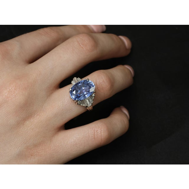 Late 20th Century Fine 9.91ct Gia Ceylon No Heat Sapphire 0.74ct Diamond Platinum Ring Size 6.25 For Sale - Image 4 of 18