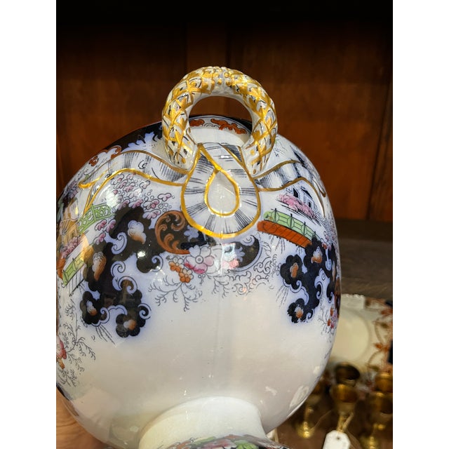 Navy Blue 1900s Ridgway Corey Hill Footed Oblong Tureen Bowl Imari Asian Orange Flow Blue 14.25" For Sale - Image 8 of 12