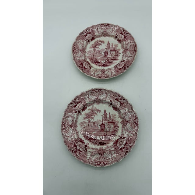 A Very Rare Pair of Antique Red Transferware "Pennsylvania" Pattern Luncheon Plates, Circa 1830's Made by Knight, Elkin &...