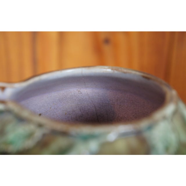 Antique Majolica French Barbotine Dog Rose Flower Blossom Water Pitcher Jug For Sale - Image 10 of 12