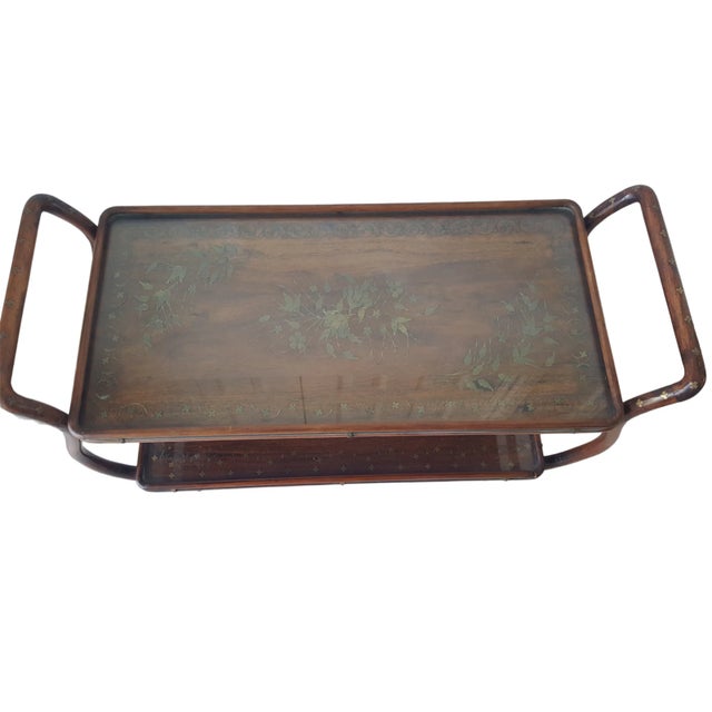 Mid 20th Century Aesthetic Rosewood Copper and Brass Inlaid Bar Cart For Sale - Image 4 of 13