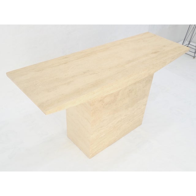Italian Mid Century Modern Single Pedestal Travertine Console Sofa Table MINT For Sale - Image 13 of 14