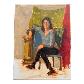 1970s Original Vintage Contemporary Impressionist Portrait Painting on Canvas For Sale