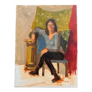 1970s Original Vintage Contemporary Impressionist Portrait Painting on Canvas