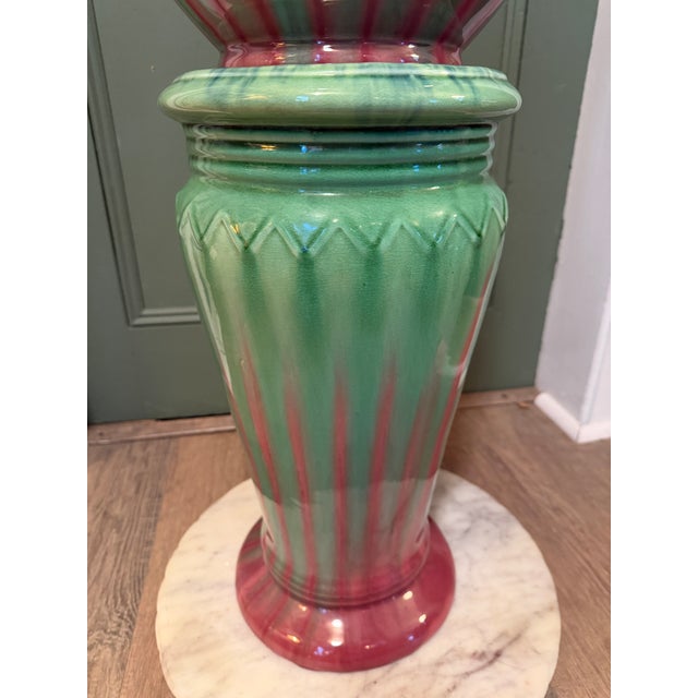 Ceramic Monumental Antique Weller Pottery Blended Majolica Jardiniere & Pedestal Set For Sale - Image 7 of 14