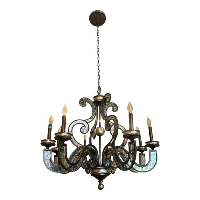 John-Richard Eight Light Antique Bronze Mirrored Chandelier For Sale