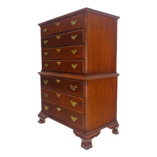 Bracket Feet Solid Mahogany Brass Pull Federal Style 7 Drawer High Chest Dresser For Sale