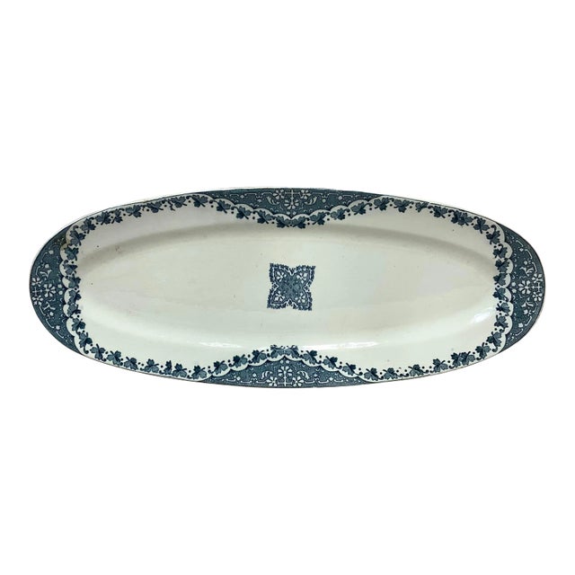 Antique French Faience Blue and White Fish Platter Longwy, Circa 1900 For Sale