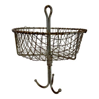 Vintage Rustic Hanging Metal Miners Basket With Hooks From England - Circa 1930’s For Sale