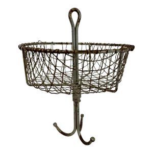 Vintage Rustic Hanging Metal Miners Basket With Hooks From England - Circa 1930’s