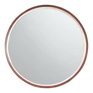 Contemporary Acacia Wood Round Wall Mirror From CB2 For Sale