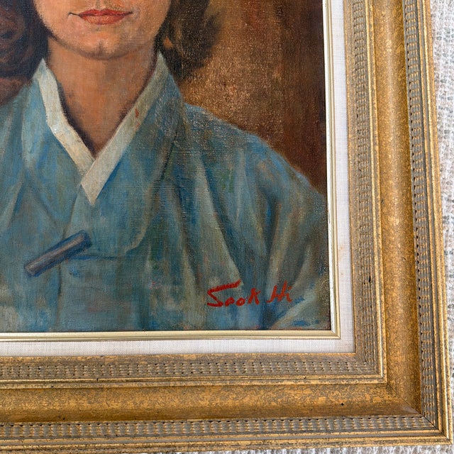 Midcentury Oil Portrait of a Woman Beautifully Framed For Sale - Image 10 of 10
