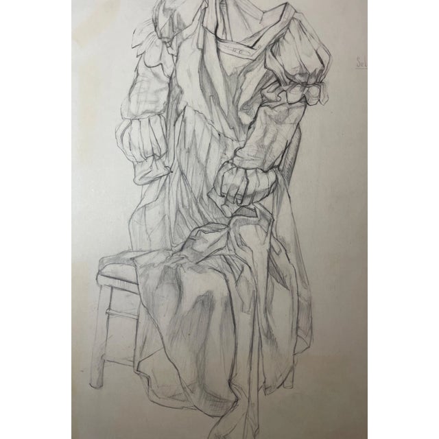 Original 1949 Vintage E. Meyer Dress Clothing Study Pencil Drawing Illustration For Sale - Image 4 of 16