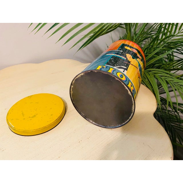 Vintage 1970s Fiorucci Tin Can Display Pop Art Colorful Fashion Hawaiian Design For Sale - Image 10 of 10