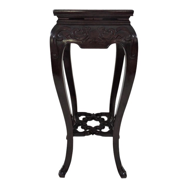 Vintage Chinese Rosewood Square 'Running Dragon' Plant Stand or Pedestal For Sale