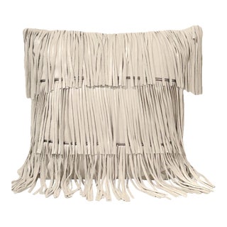Triple Fringe Leather Pillow For Sale