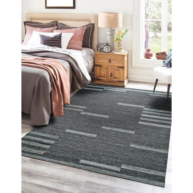 Textile 8x10 Gray Handwoven Wool Floating Rectangles Geometric Modern Carpet Rug For Sale - Image 7 of 10