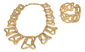 Vintage Gold Plated Sculptural Abstract Collar Necklace and Cuff Bracelet Set