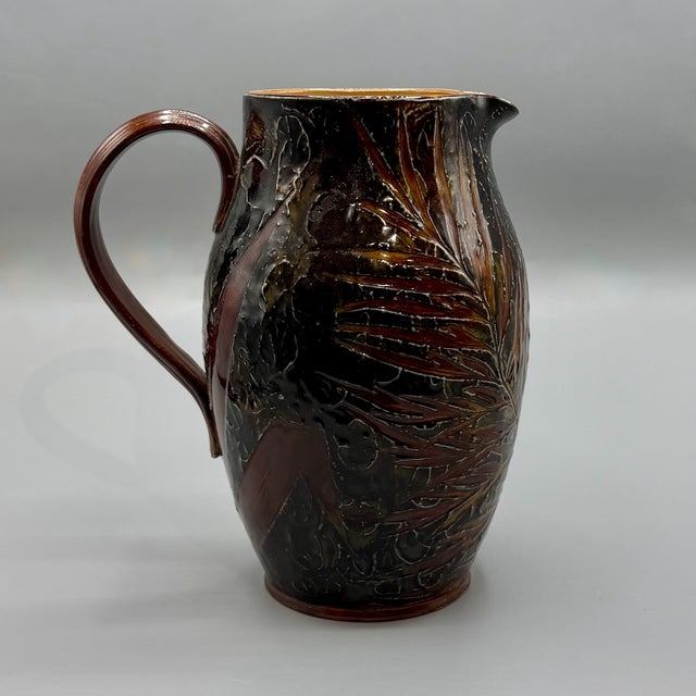 Antique Natural Foliage Stoneware Ale Pitcher Vase from Royal Doulton Lambeth, 1902 For Sale - Image 4 of 18
