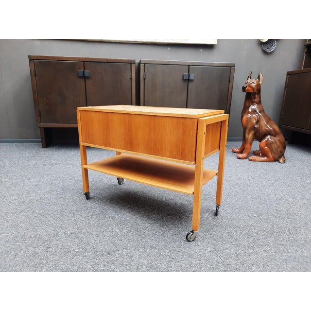 Tan Mid-Century Mobile Sewing Table, 1960s For Sale - Image 8 of 12