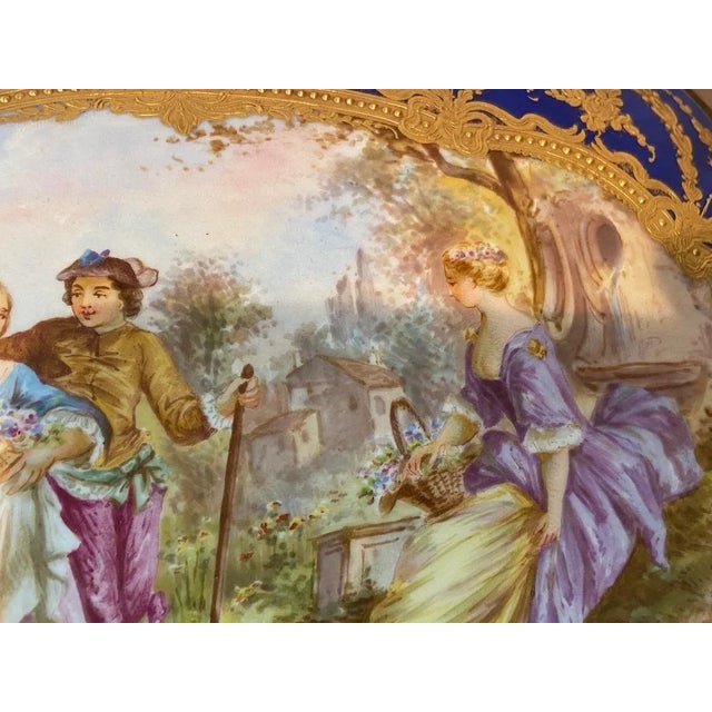 19thC French Sèvres Blue Porcelain Gilt Gallant Scene Box For Sale - Image 14 of 18