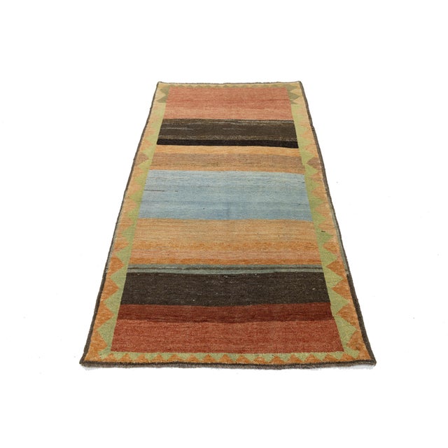 Multicolor Modern Striped Gabbeh Hand-Knotted Wool Rug 4x7 For Sale - Image 4 of 8