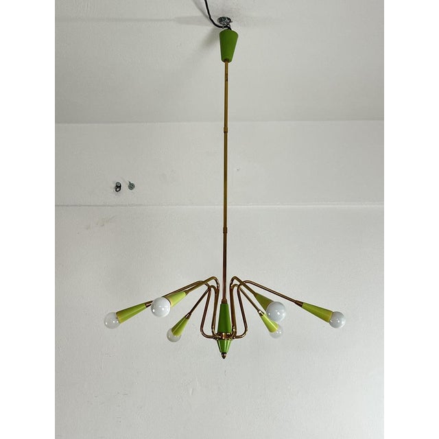1950s Mid-Century 6-Light Brass Chandelier in the style of Oscar Torlasco, 1950s For Sale - Image 5 of 9