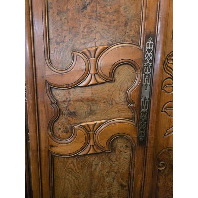 Brown Late 19th Century French Carved Walnut Armoire With Burl Panels For Sale - Image 8 of 10