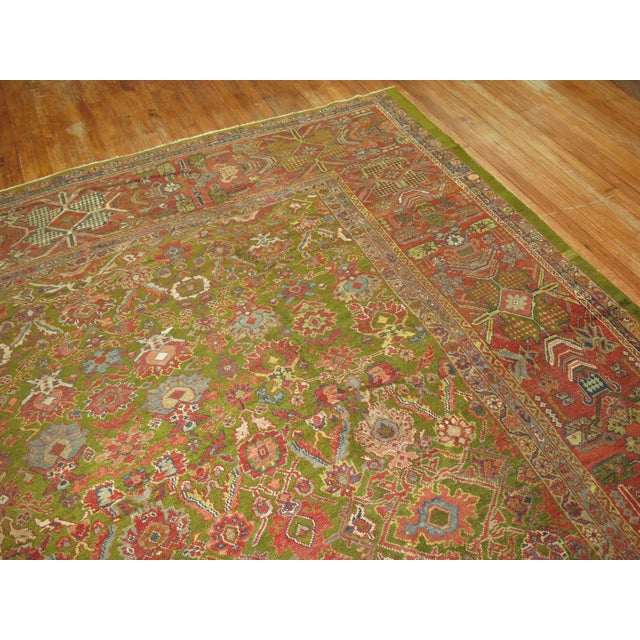Early 20th Century Green Antique Sultanabad Rug - 10' x 14'2" For Sale - Image 5 of 9